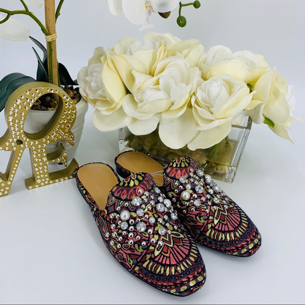 NWT Pearl Bling Bohemian Slip On Mules - Picture 2 of 8